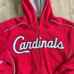 St Louis Cardinals Full‎ Zip Hoodie Men Medium Waffle Knit Fleece Red Stitches
